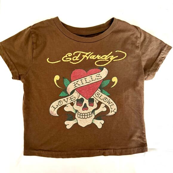Ed Hardy Love Kills Slowly Y2K Vintage Baby Tee Size Medium - Picture 1 of 7